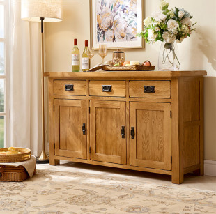 Ft Solid Wood Sideboard Oak Cupboard European Style Simple Storage Cabinet Three Doors with Three Drawers Kitchen Storage Sideboard