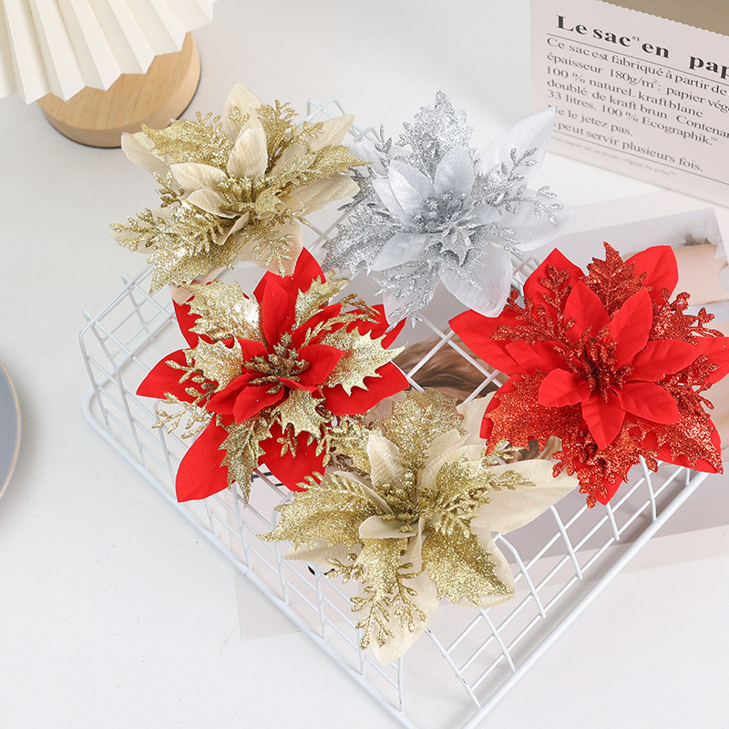 クリスマスゴールドパウダーフラワー 14 センチメートル三層クリスマスツリーペンダントクリスマス装飾花ホリデーギフトアクセサリーアマゾンホットスタイル|undefined