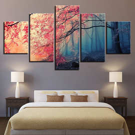 现代简约五联红树林风景  喷绘画 创意沙发背景墙装饰画挂画油画