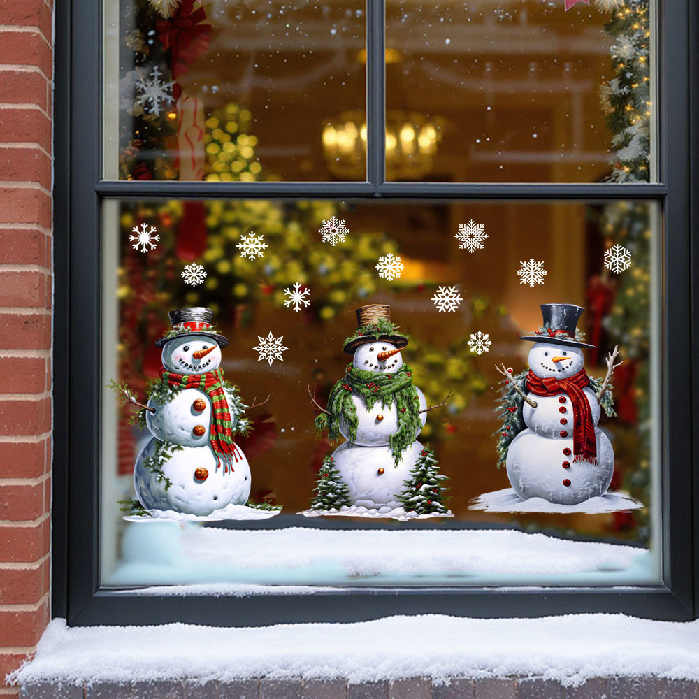 昆尚品新款静电双面贴雪人树枝雪花围巾冰箱玻璃门窗车窗装饰贴画