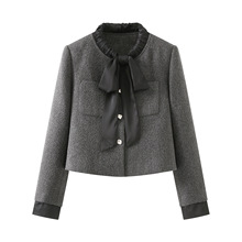 小香风外套女短款2025冬季新款蝴蝶结系带仿毛呢名媛上衣F95W664