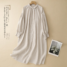 日系女装娃娃裙森系甜美翻领连衣裙棉麻褶皱文艺复古森女风