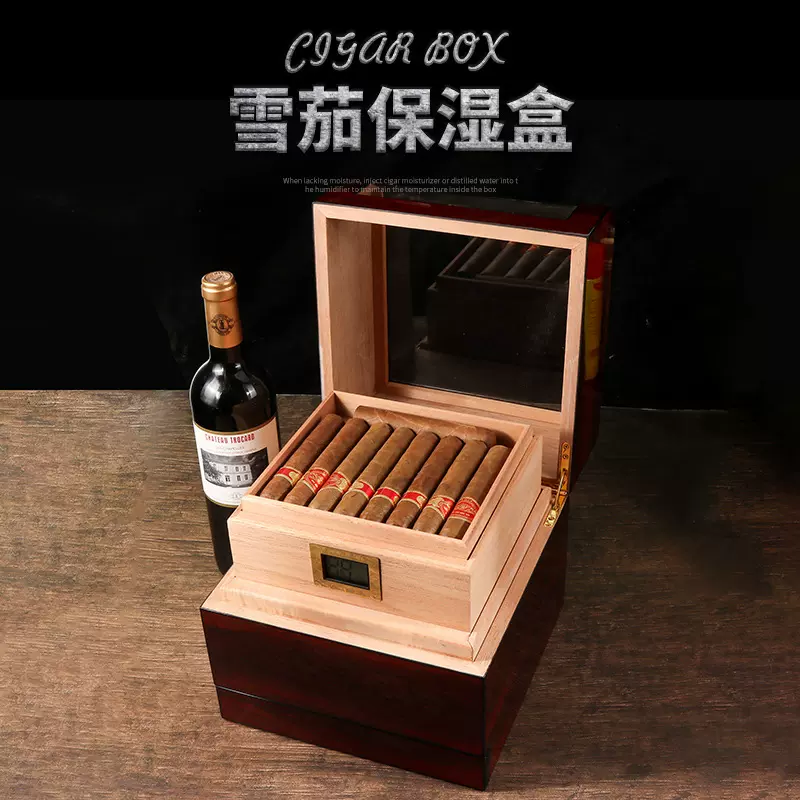雪茄保湿盒隔层设计保湿防滑底座外置湿度计内置加湿器雪茄保湿盒