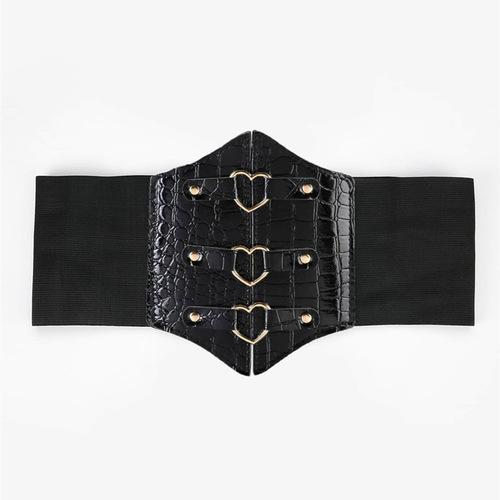 European and American ladies body decoration restraint girdle crocodile pattern PU leather heart buckle head body chain decoration belt