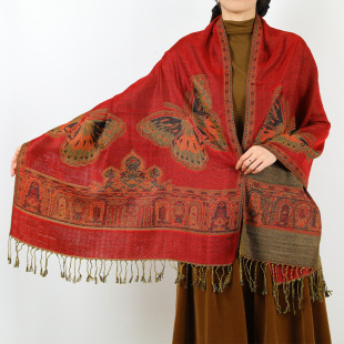 Spring and Autumn Jacquard Polyester Decorative Long Women's in stock Scarf Large Size Tassel Long Scarf Nepal Shawl Turban