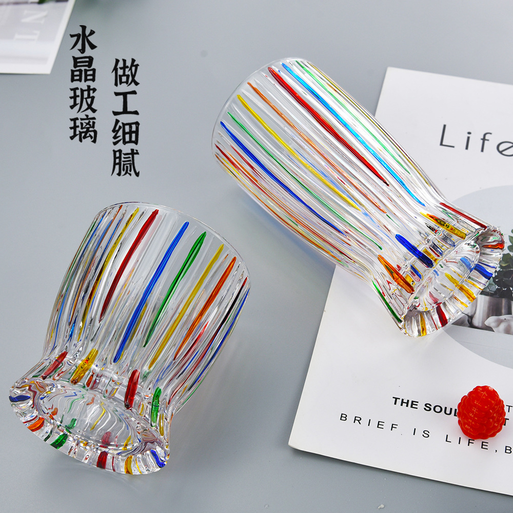 设计师手工彩绘大号水晶玻璃洋酒杯子 轻奢彩色欧式鸡尾酒杯子