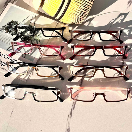 Half-rim glasses, square frame, blue light blocking, non-prescription, cosplay glasses frame for women, anime-style, no lenses, decorative glasses