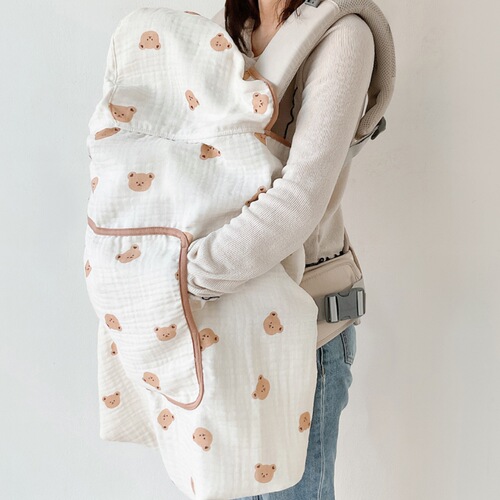 Korean style anti-mosquito and windproof cloak baby blanket waist stool blanket hooded baby breathable gauze cloak sun protection blanket
