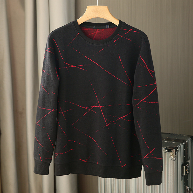 Haipai Scissors Sweat Men's Spring and Autumn Round Neck Casual Thin Design Men's Striped Pullover Top 3R062