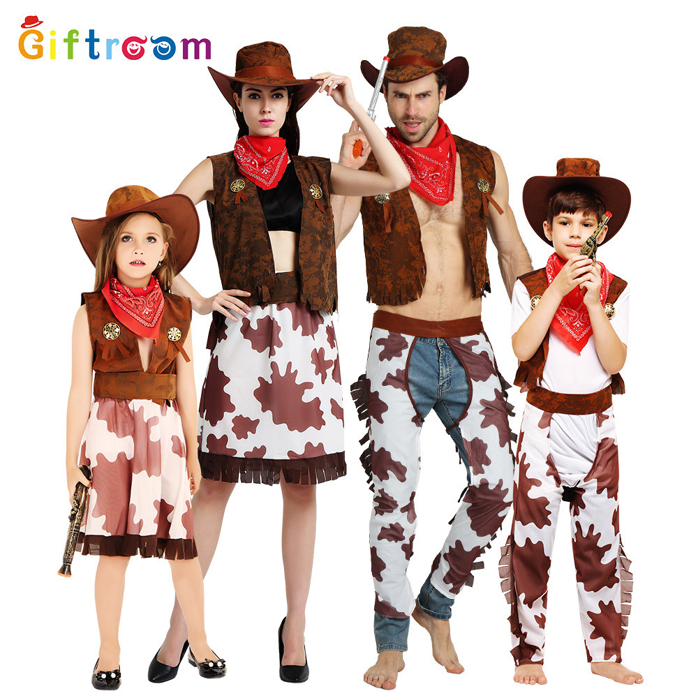 萬聖節化妝舞會角色扮演親子裝經典西部牛仔扮酷服舞台劇表演服裝