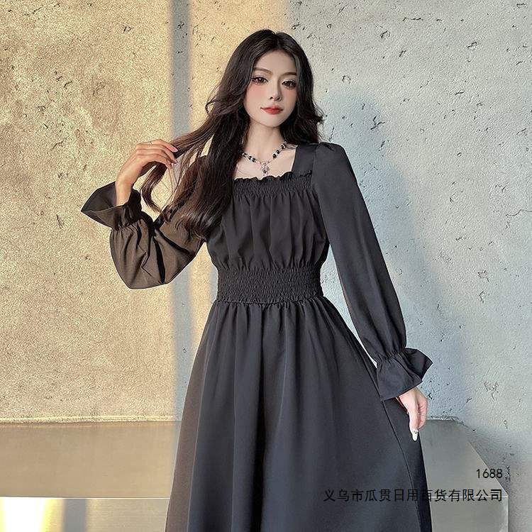 Spring/Summer Dress, Black Dress, A-line Dress for Pear-Shaped Body, Long Sleeve Maxi Dress, Hepburn Style Little Black Dress, Waist-Cinching Spring/Summer Dress, Black Dress, A-line Dress for Pear-Shaped Body, Long Sleeve Maxi Dress, Hepburn Style Little Black Dress, Waist-Cinching