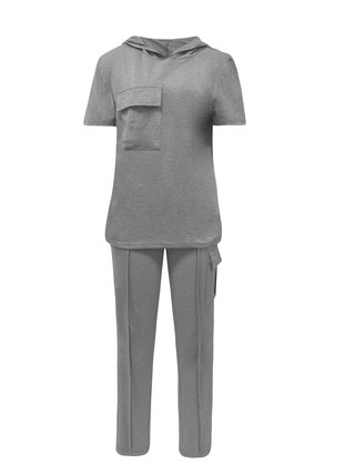 Women's Casual Hooded T-Shirt & Straight Leg Pants Set - Solid Color Lounge Outfit (S-XXL, Blue/Black/Gray/Red)_ecoleips.com