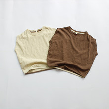 新品儿童t恤a类男童打底衫无袖韩版圆领纯色女童上衣夏季竹节棉