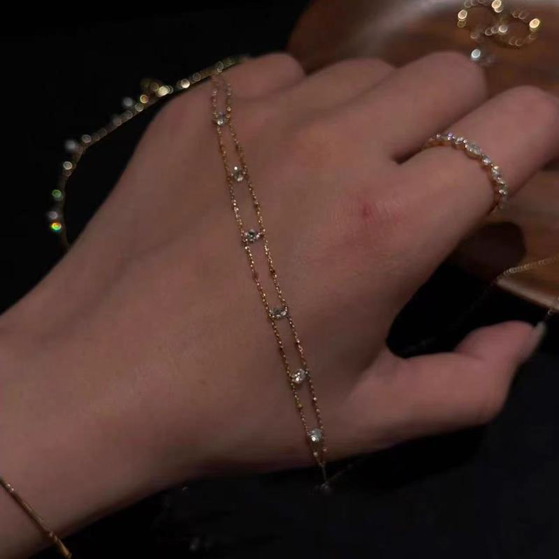 Korean Style Sparkling Zircon Gold Double-Layer Bracelet for Women, Simple and Elegant, Versatile, Niche Design Jewelry Korean Style Sparkling Zircon Gold Double-Layer Bracelet for Women, Simple and Elegant, Versatile, Niche Design Jewelry