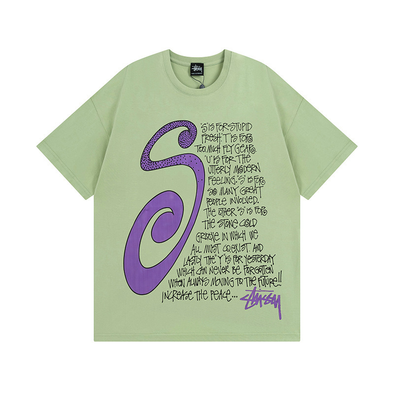 国境を越えた卸売りstyスチュアート黒8クラシック24ss半袖純綿夏ゆるいtシャツ男女同金|undefined