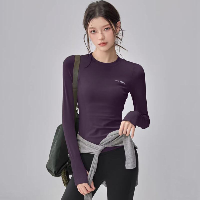 New Quick-Drying Yoga Wear Long-Sleeved Women's Autumn and Winter Elastic Slim-Fitting Running Sports Top Pilates Training Fitness T-Shirt New Quick-Drying Yoga Wear Long-Sleeved Women's Autumn and Winter Elastic Slim-Fitting Running Sports Top Pilates Training Fitness T-Shirt