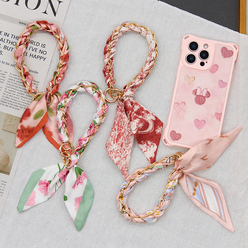 Trendy Silk Scarf Phone Lanyard with Metal Chain, Reinforced and Durable, Portable Accessory for Students and Office Workers, Anti-Loss Lanyard for Travel Trendy Silk Scarf Phone Lanyard with Metal Chain, Reinforced and Durable, Portable Accessory for Students and Office Workers, Anti-Loss Lanyard for Travel