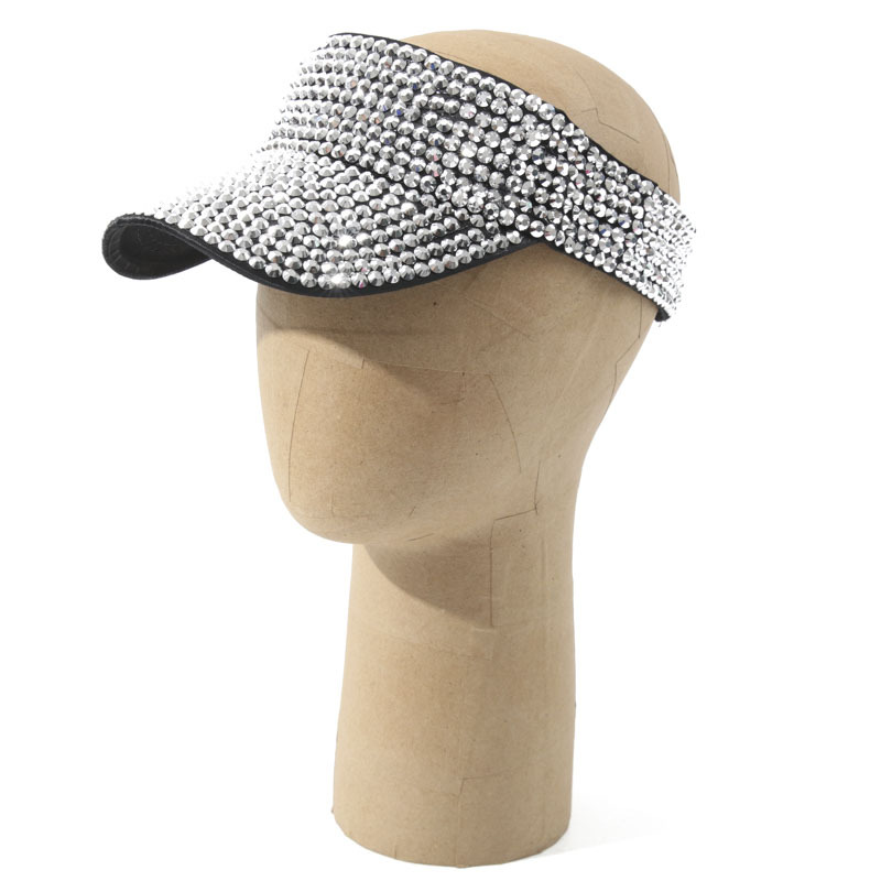 Sombrero de playa vacío europeo y americano con techo vacío de diamante brillante de punto de perforación de sombra sin techo de lengua de pato en el viento