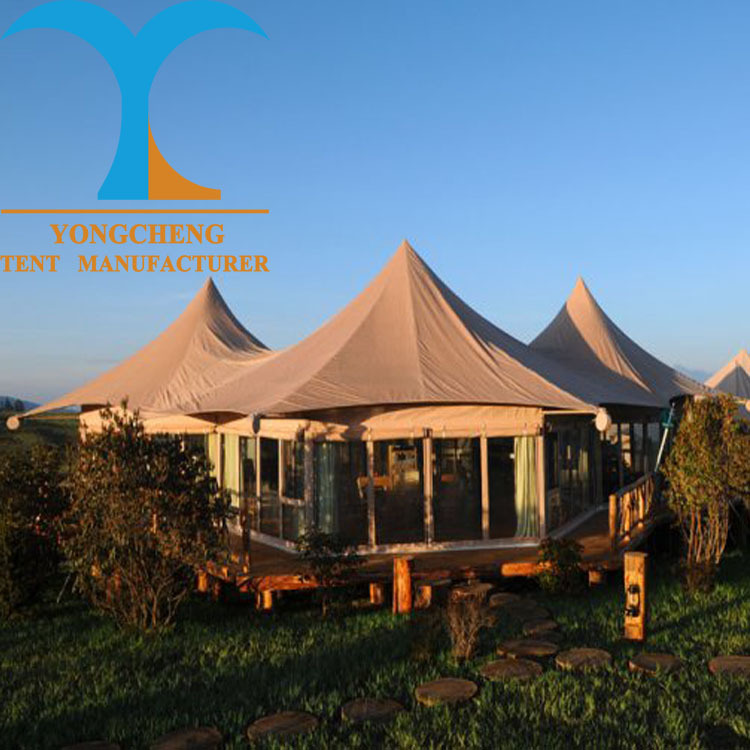 原厂直供休闲山庄多边形民宿户外高端野奢玻璃酒店膜结构六角帐篷