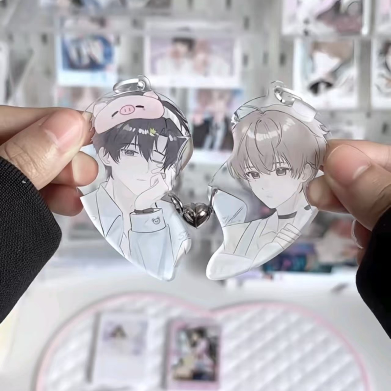 New "Forever in Eternal Night" themed DIY double heart magnetic acrylic keychain, a fan-made accessory