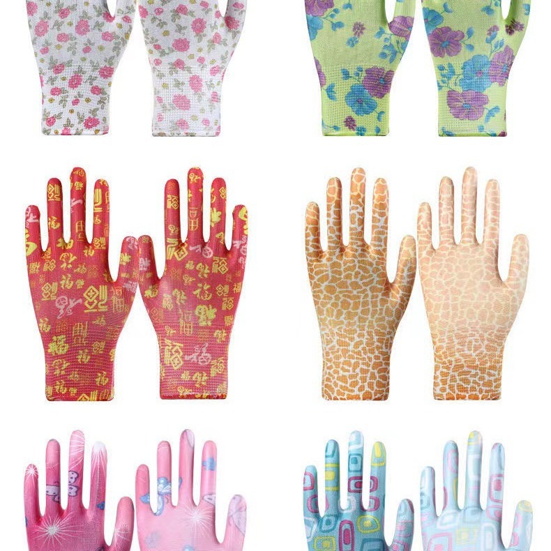 Color PU guantes delgados de nylon palma impermeable a prueba de agua desgaste guantes de nylon desgaste transpirable horticultura mayorista