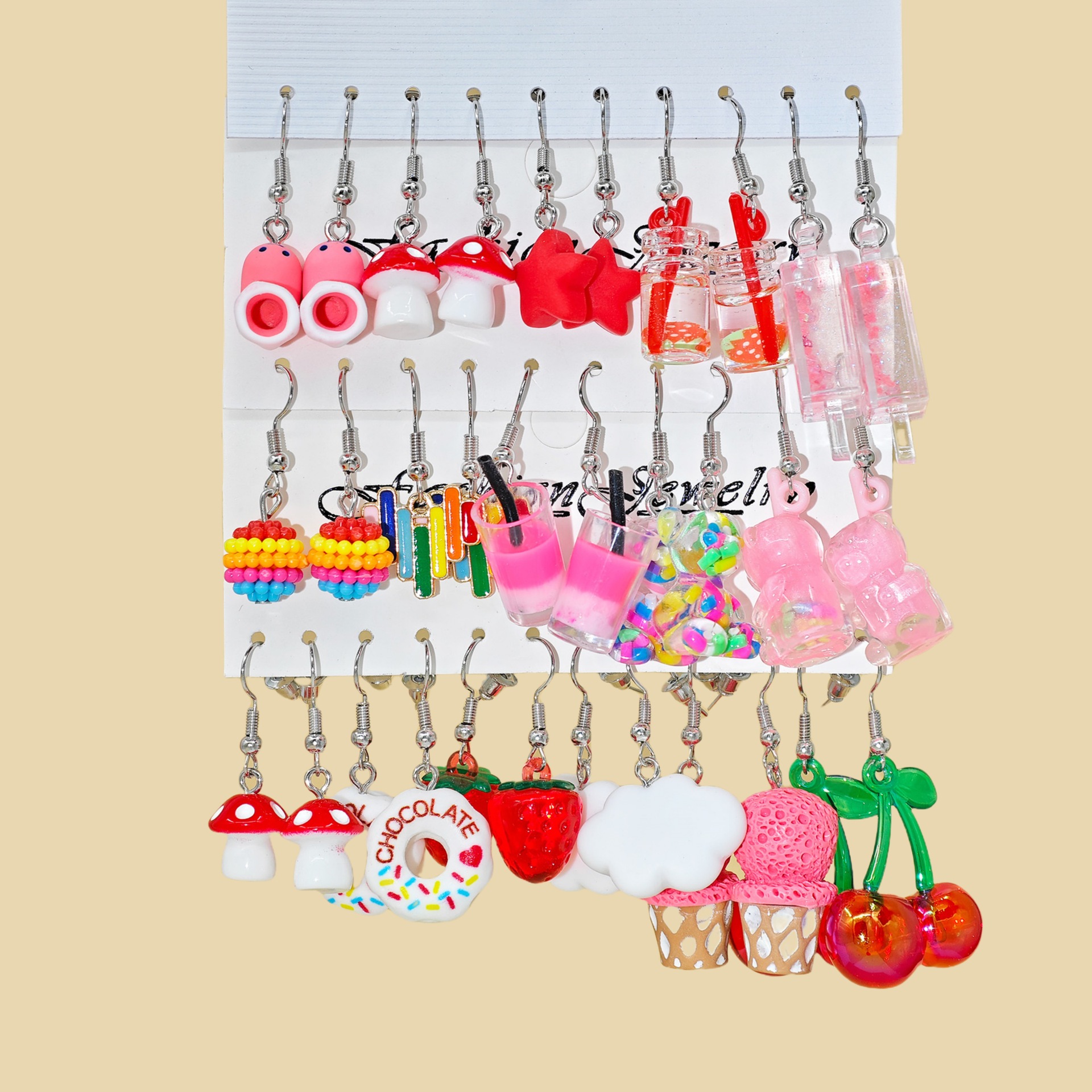 Moda transfronteriza de venta caliente de dibujos animados animales de caballo blanco resina de margarita simulación de alimentos donut auriculares multi-pieza conjunto