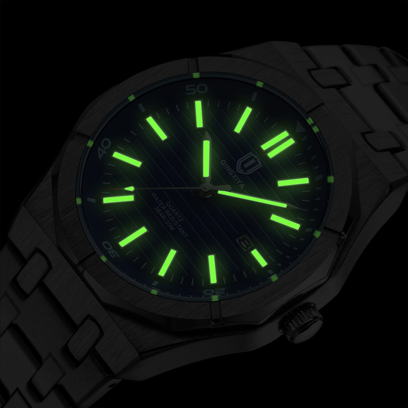 QINGXIYA marca de moda Reloj Los Hombres Acero inoxidable impermeable luminoso calendario deportes reloj cuarzo los hombres