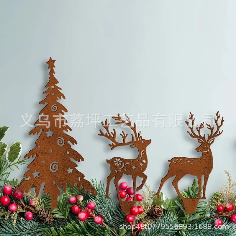 Cross-Border Rusty Deer Retro Forest Decoration Elk Holiday Decoration Props Christmas Tree Iron Silhouette Wholesale