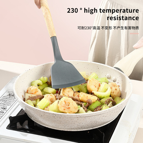Cross-border cooking 12-piece set silicone spatula kitchen utensils non-stick pot dedicated wooden handle silicone spoon manufacturer direct supply 
