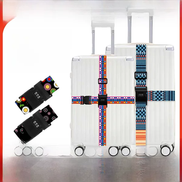 Cross-border Polyester Cross Luggage Strap Anti-theft Luggage Strap Cartoon Code Lock Buckle Luggage Strap