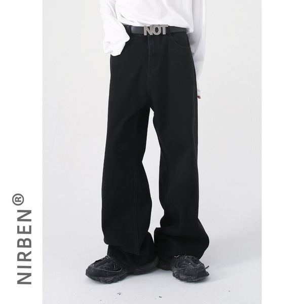 Denim base loose straight jeans
