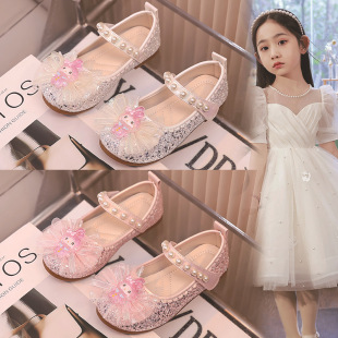 Girls Princess Shoes 2025 Spring New Children's Shoes Small Leather Shoes Girls Crystal Shoes Baby Shoes with Dress