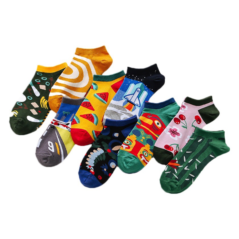 Primavera y verano nuevo AB asimétrico barco Calcetines hombres y mujeres pareja moda creativa marca de moda barco calcetines de alta calidad elástica anti-off calcetines de moda