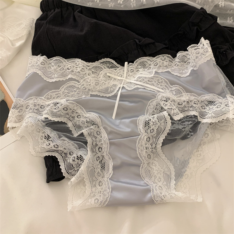 [Slightly Drunk Sweetheart] Low-Waist Satin Pure Lust Lace Pure Cotton Crotch Breathable Women's Underwear Girls' Briefs Crotch