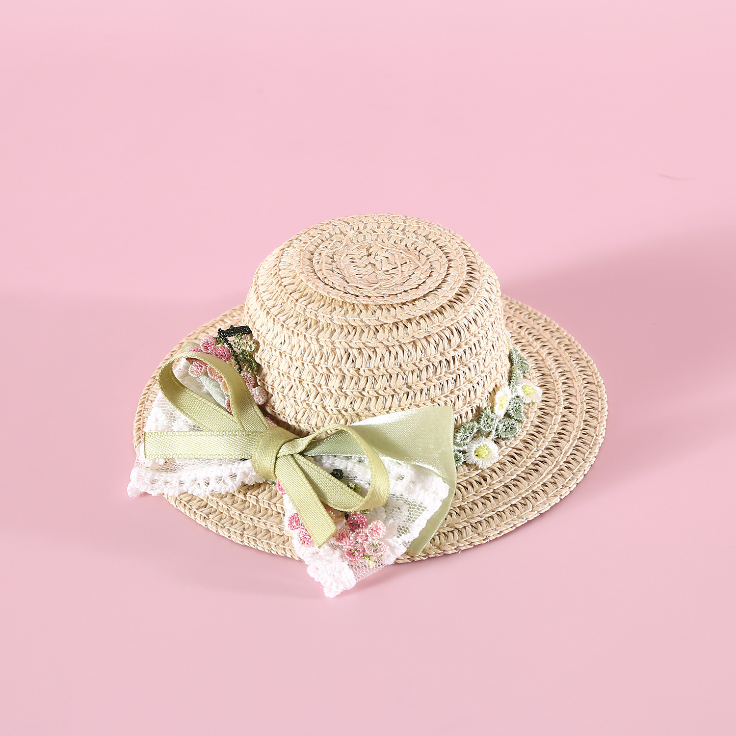 2024 Sombrero de paja para mascotas, ratán tejido, linda flor, lazo, princesa, sombrero para el sol, hada de las flores, gato, perro, tocado