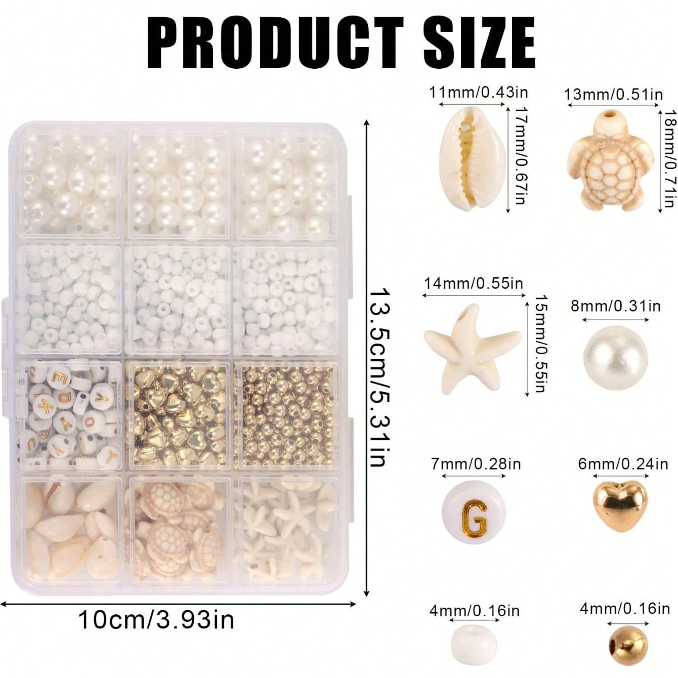 Cross-Border Hot Selling 12/15/24 Compartment Abs Imitation Pearl Box Set with Gold Spacer Beads, Shell, and Starfish DIY Jewelry Accessories