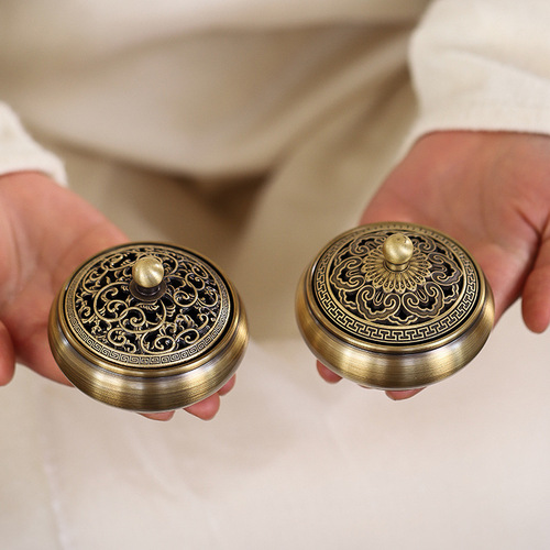 Copper incense burner wholesale pure copper sandalwood burner plate incense burner household new Chinese creative ornaments incense burner Buddhist supplies