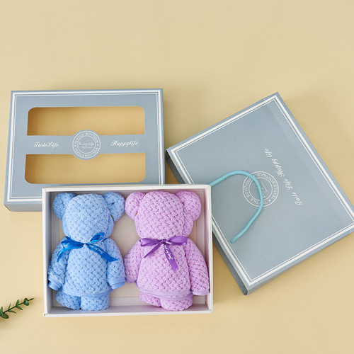 Pineapple grid high-density coral velvet towel INS style two towel gift box set cute Japanese gift towel