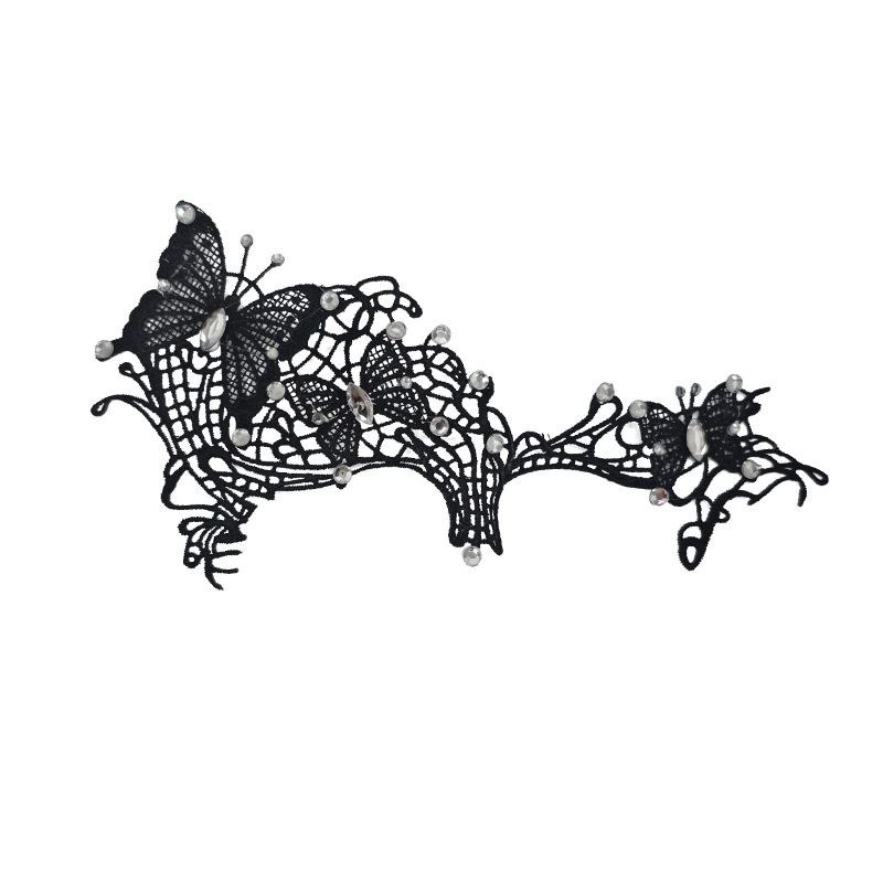 Transfronterizos para la fijación de pestañas de maquillaje de mariposa de diamante de encaje, máscara de mitad de cara, gafas accesorios