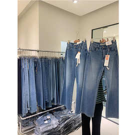 实体直播十三行高腰阔腿新款宽松直筒显瘦百搭软牛仔裤女批发货源