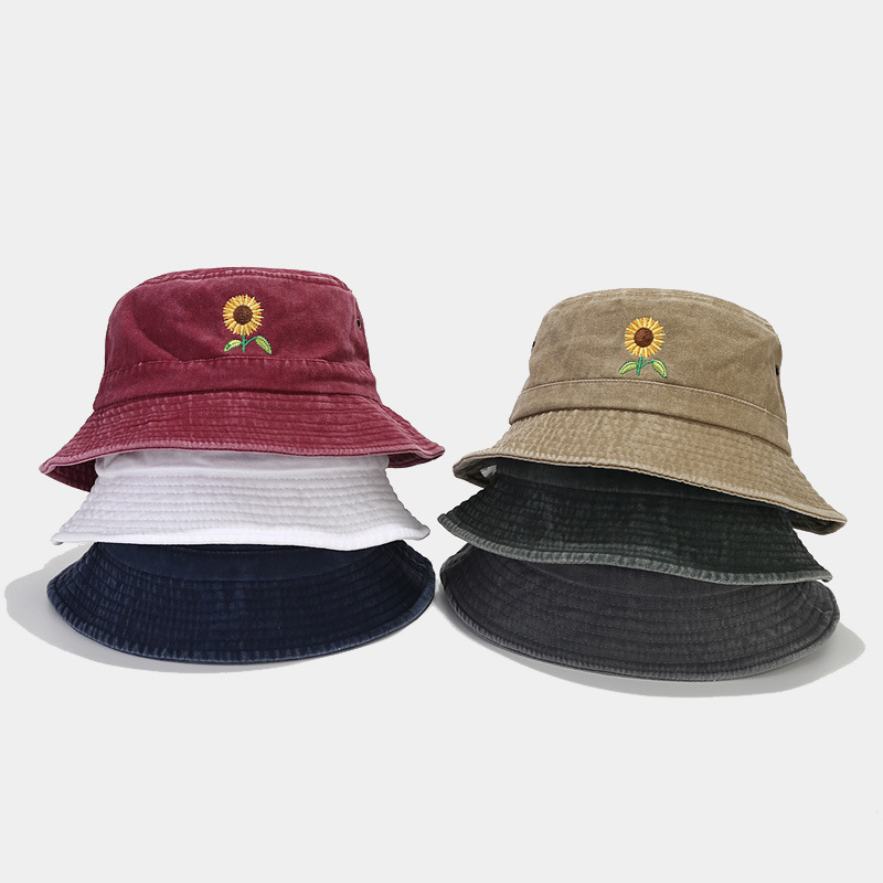 Women's Basic Sunflower Embroidery Big Eaves Bucket Hat display picture 1