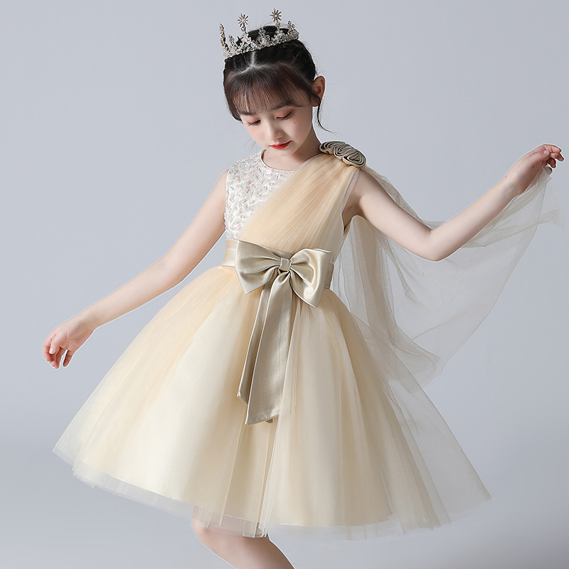 Children's Dress Princess Dress Birthday Piano Performance Costsize Host Flower Girl's Poncho Dress Summer Girl's Dress