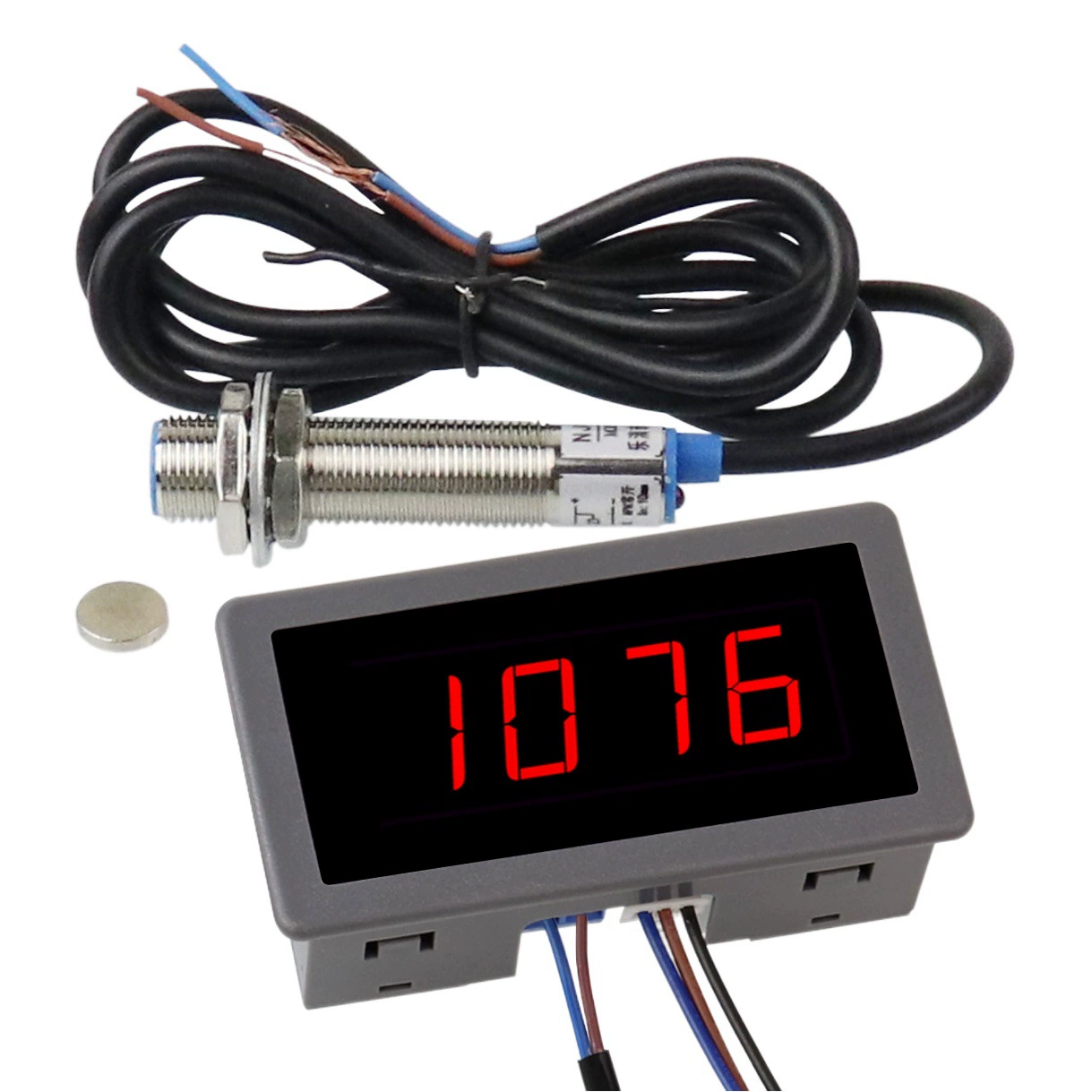 Тахометр 220В переменного тока с 4-значным светодиодным цифровым дисплеем для измерения скорости двигателя с магнитным и датчиком Холла