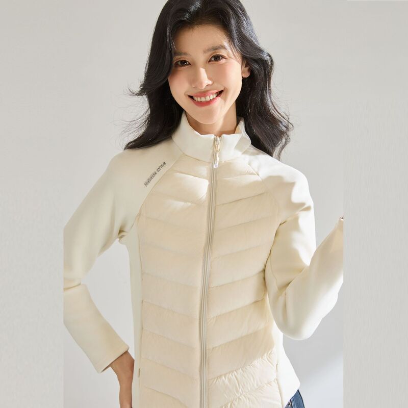 25 Winter New down Jacket Sports Slim Fit Lightweight down Jacket Women's Short Stretch Knitted Splicing Liner Jacket 22716