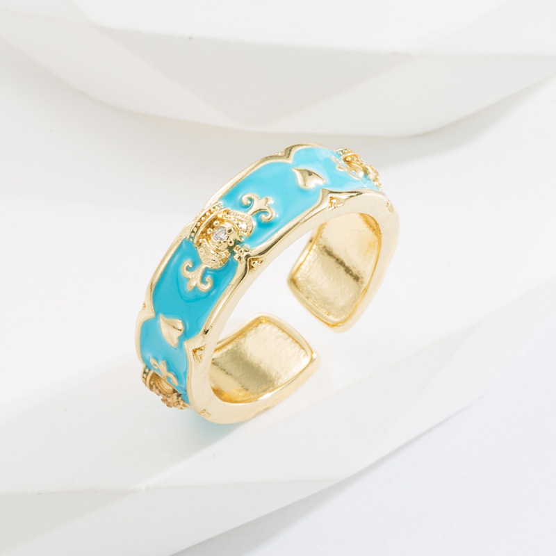 Fashion Crown Copper Open Ring Enamel Inlay Zircon Copper Rings display picture 3