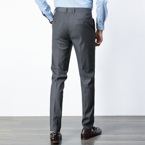Men's light business casual trousers men's spring and summer fashionable vertical stripe pants slim non-iron suit pants men's wear