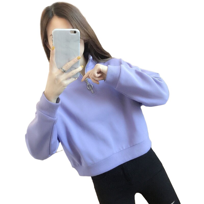 早春装白色半拉链带领卫衣女2025新款洋气小个子短款时尚薄款上衣|undefined