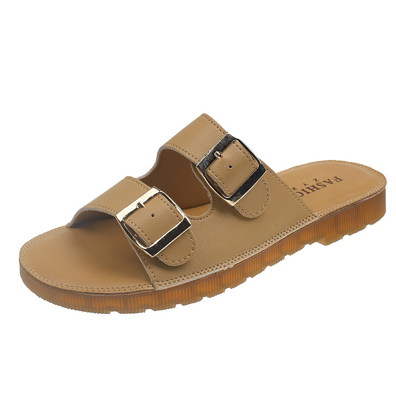 Echt leer Oxford-slippers met zachte zolen Dames zomer bovenkleding 2023 nieuwe all-match strandsandalen met riemgesp_voghion.com