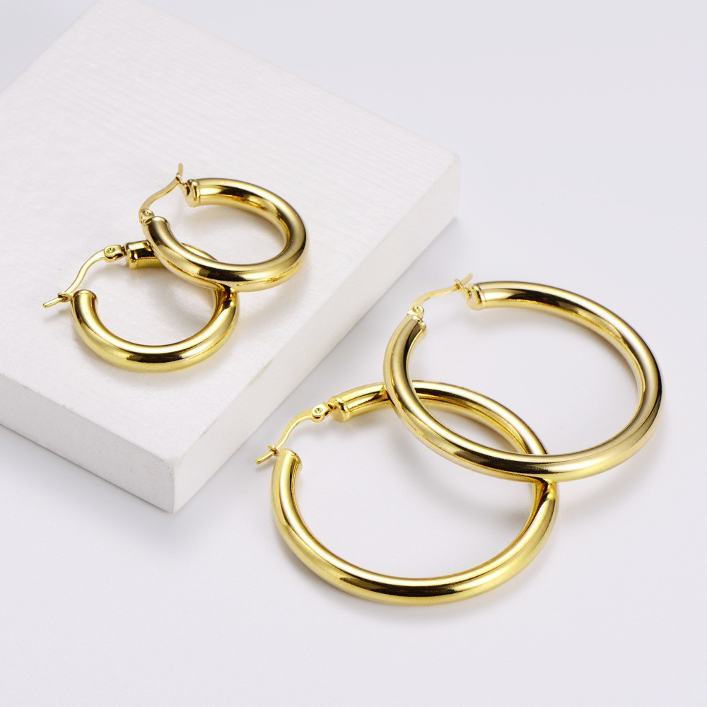 5g Weight PVD Coated Gold Plating Process Retro Geometric Titanium Steel Plating Hoop Earrings 1 Pair