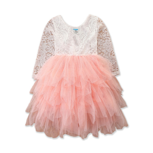 SAMGAMI BABY New Children's Formal Dress Princess Skirt for Girls, Lace Splicing Net Fabric Multi-Layer Net Dress